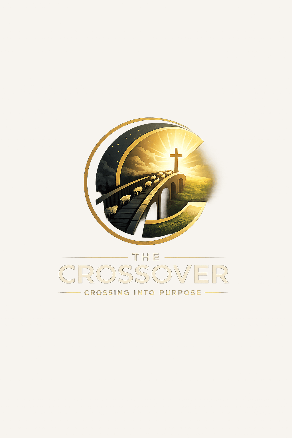 A flock of sheep crossing a bridge from darkness into light — the Crossover origin vision